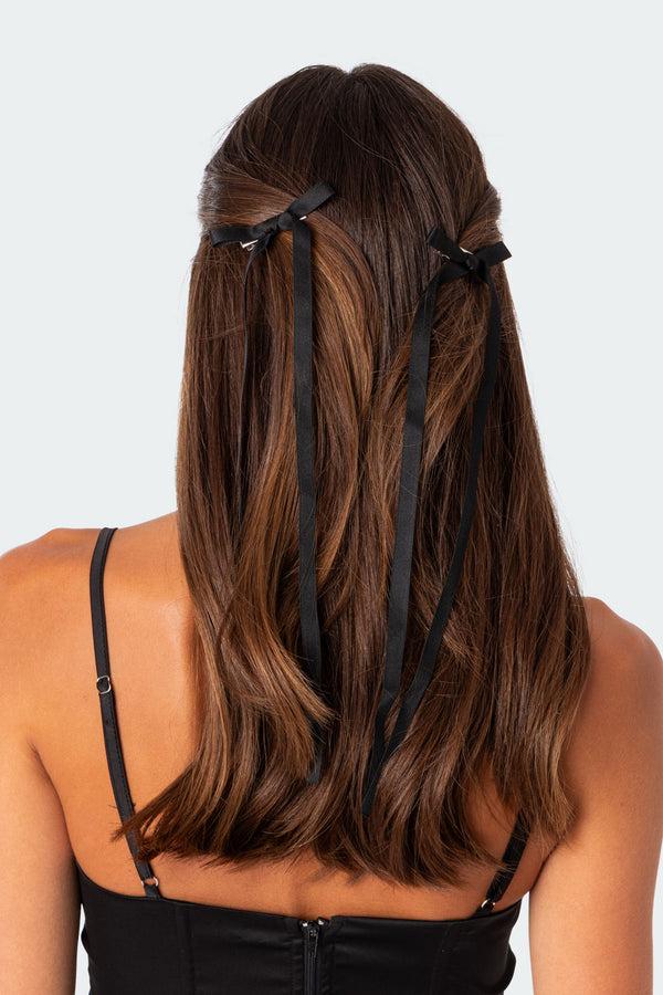 Edikted Ribbon Hair Clip Pack Black