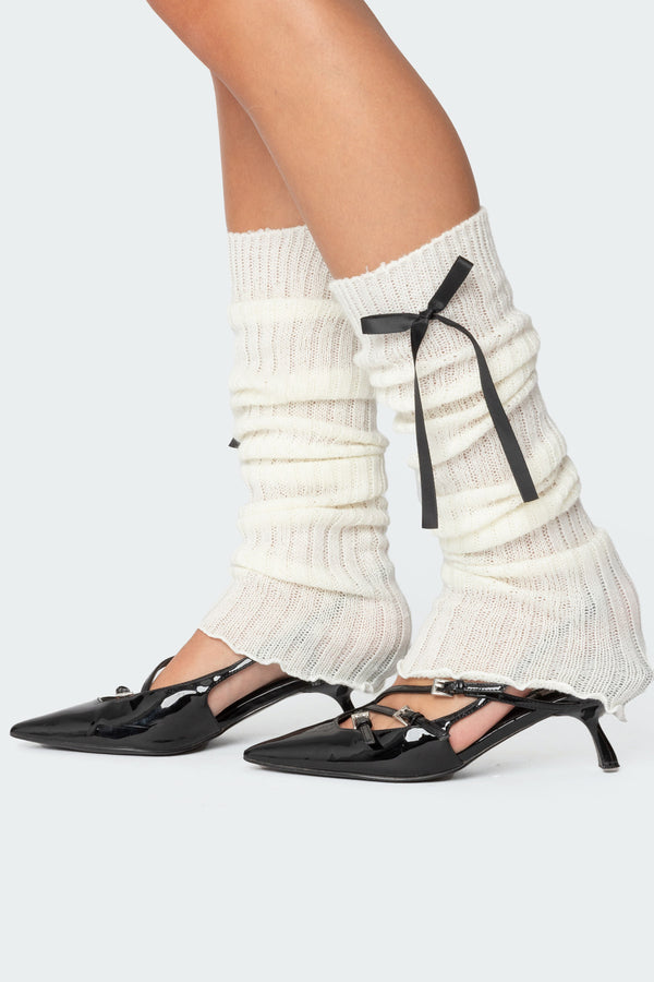 edikted Ribbon Leg Warmers white