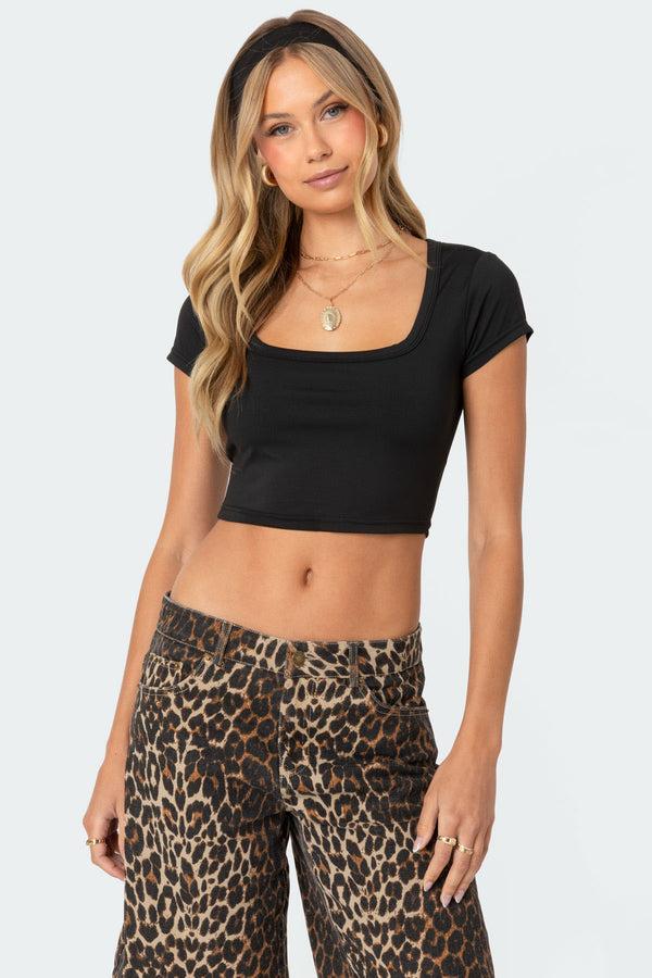 edikted Ricki Cropped T Shirt black