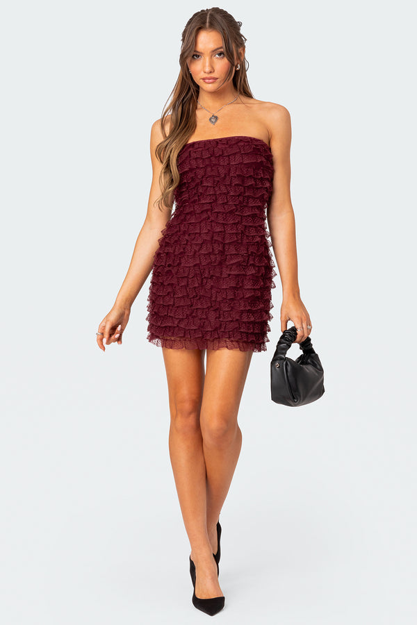 edikted Rinna Ruffle Mini Dress burgundy