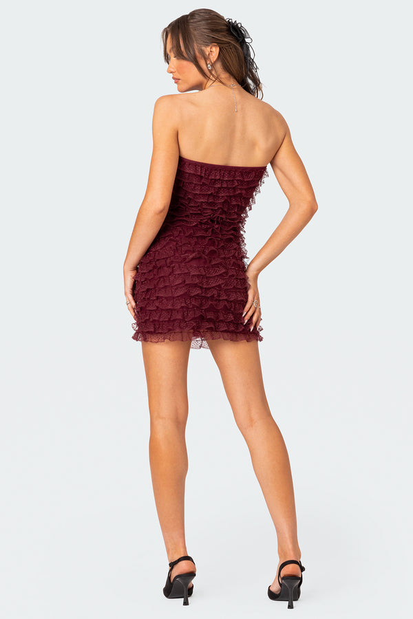 Edikted Rinna Ruffle Mini Dress Burgundy