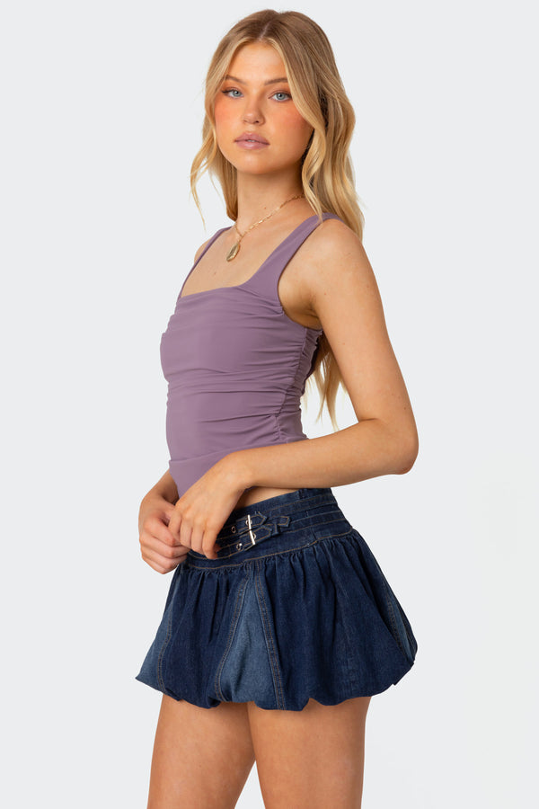 Edikted Rio Ruched Square Neck Top Purple