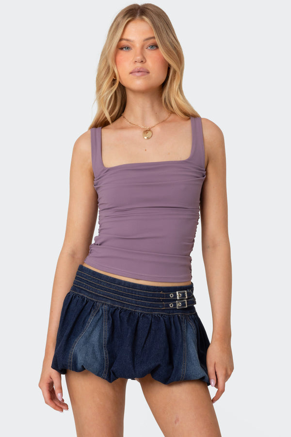 edikted Rio Ruched Square Neck Top purple