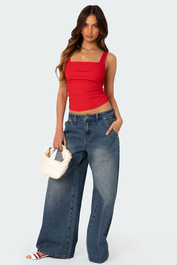 Edikted Rio Ruched Square Neck Top Red