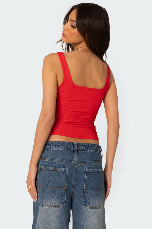Edikted Rio Ruched Square Neck Top Red