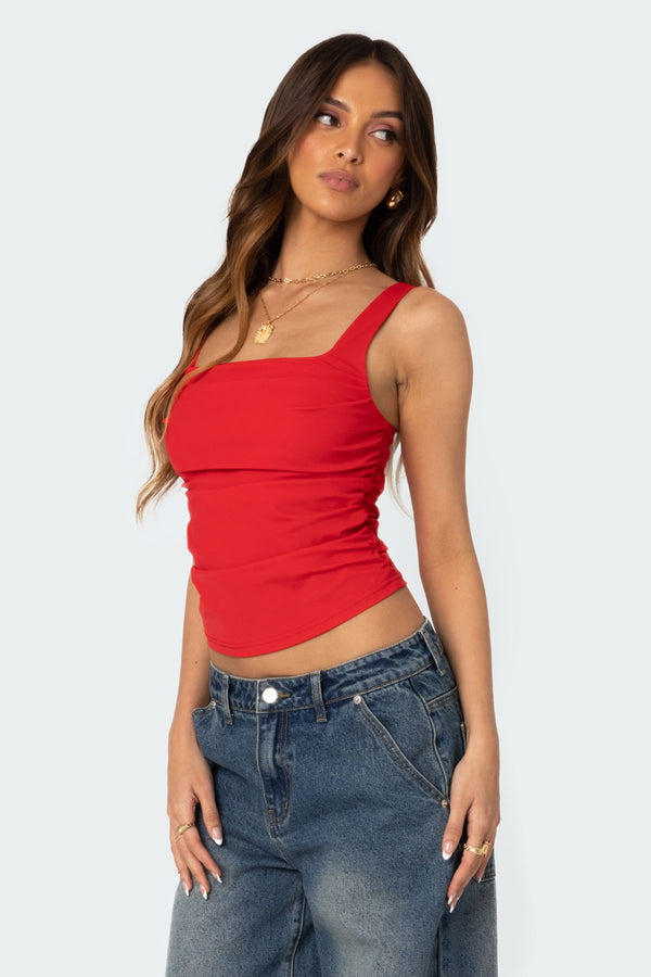 Edikted Rio Ruched Square Neck Top Red