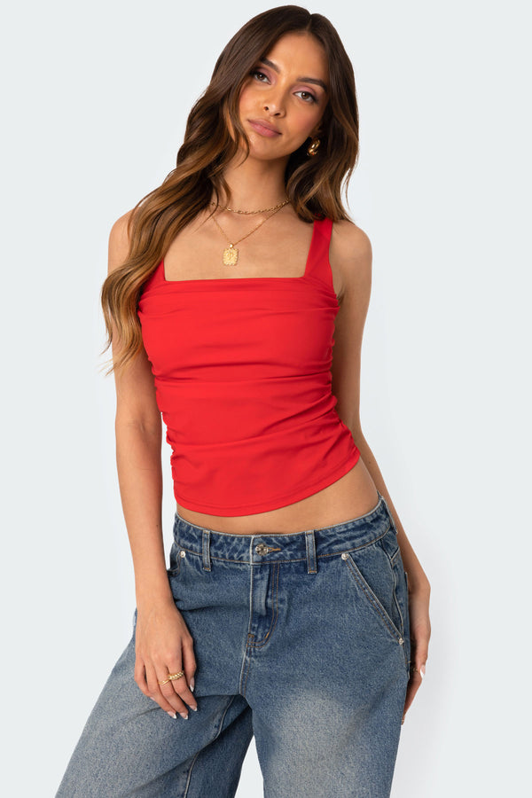 edikted Rio Ruched Square Neck Top red