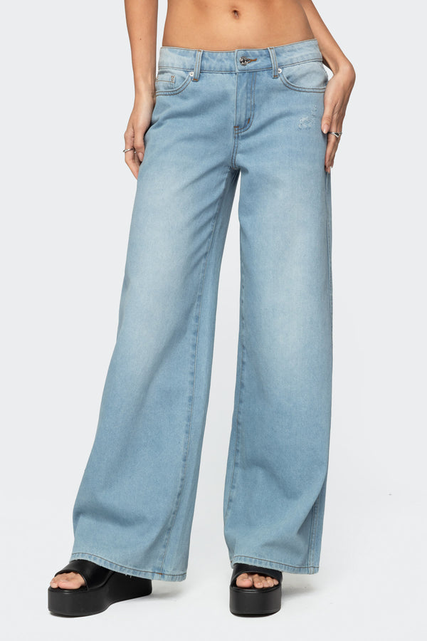 Edikted Ripley Distressed Low Rise Jeans Blue