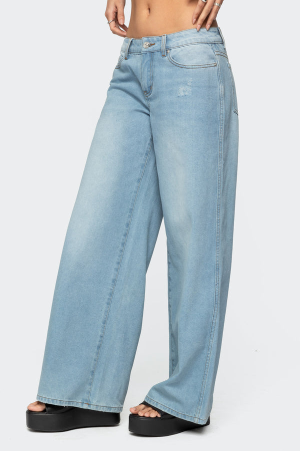 Edikted Ripley Distressed Low Rise Jeans Blue