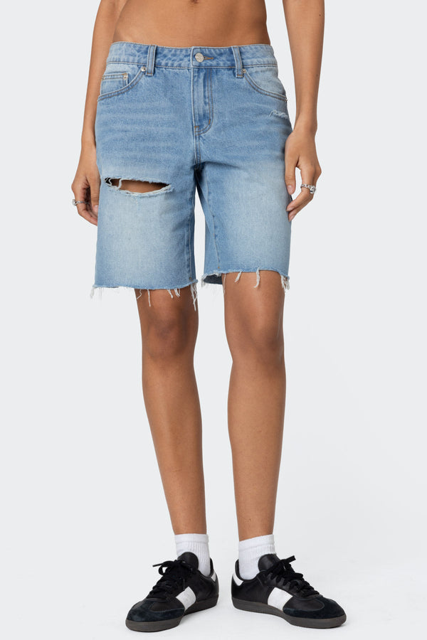 Edikted Riptide Denim Bermuda Shorts Blue Washed