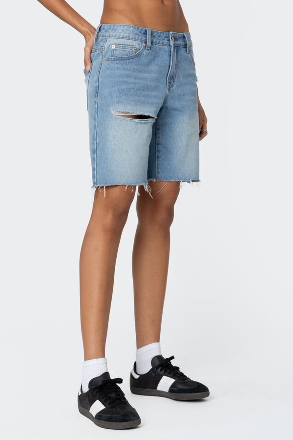 Edikted Riptide Denim Bermuda Shorts Blue Washed