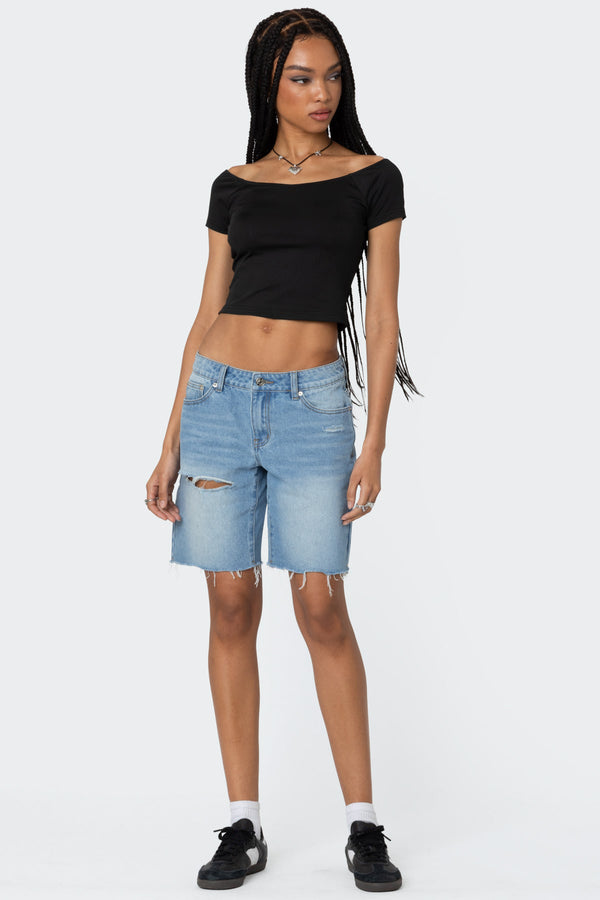 edikted Riptide Denim Bermuda Shorts blue washed
