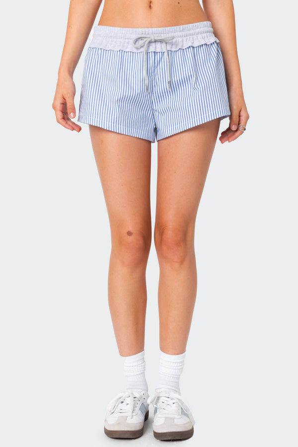 Edikted Riva Striped Contrast Shorts Blue