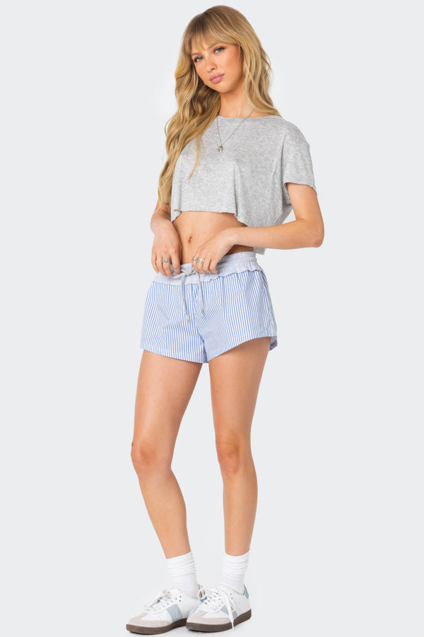 Edikted Riva Striped Contrast Shorts Blue