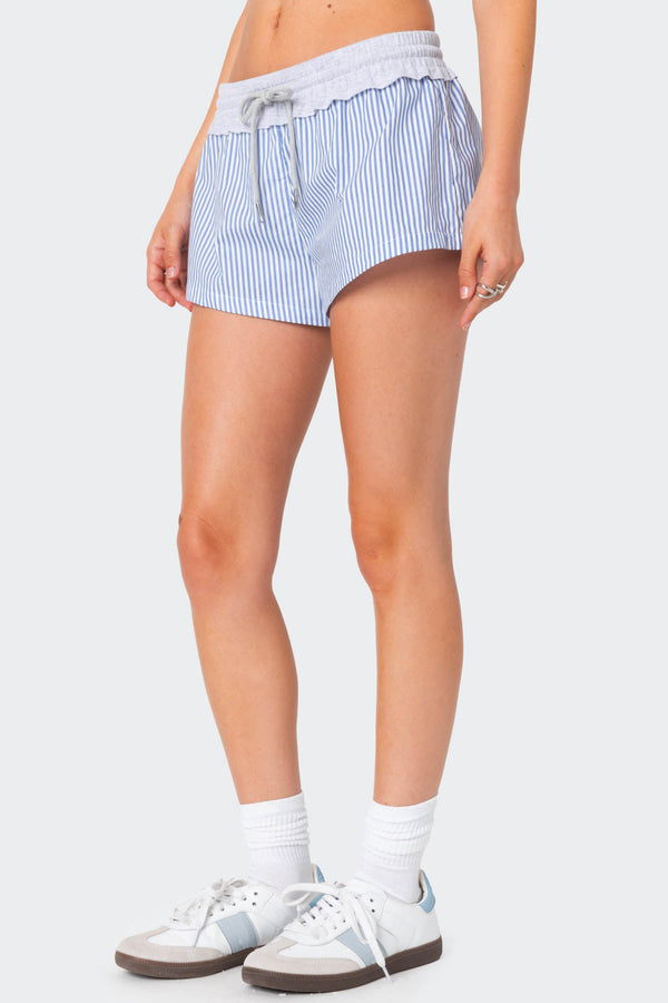 Edikted Riva Striped Contrast Shorts Blue