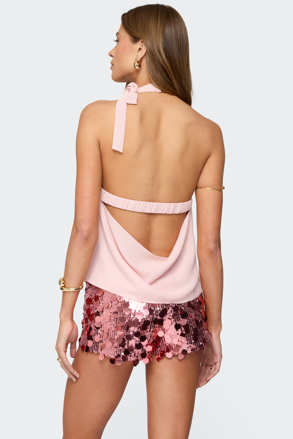 Edikted Rivere Split Front Halter Top Pink