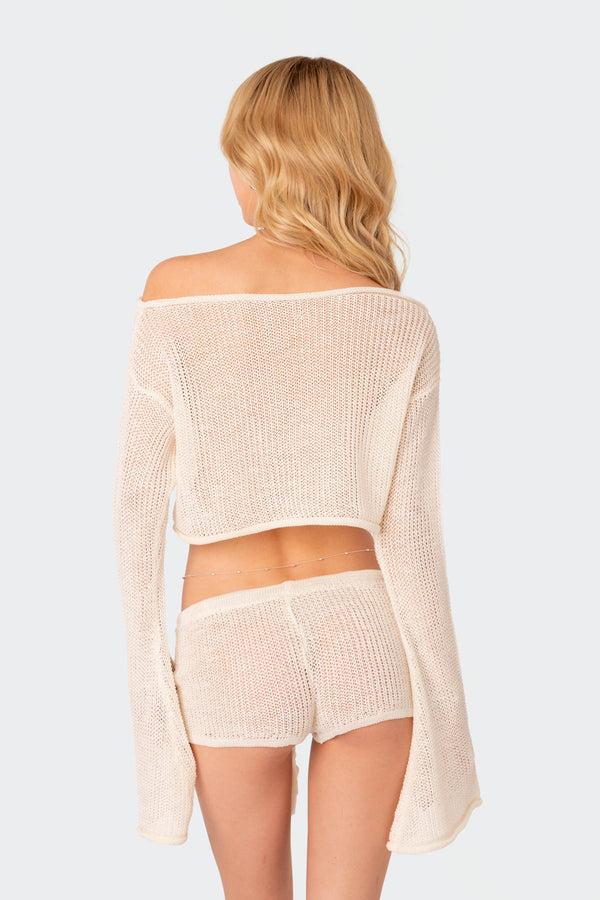Edikted Riya Off Shoulder Knitted Crop Top Cream