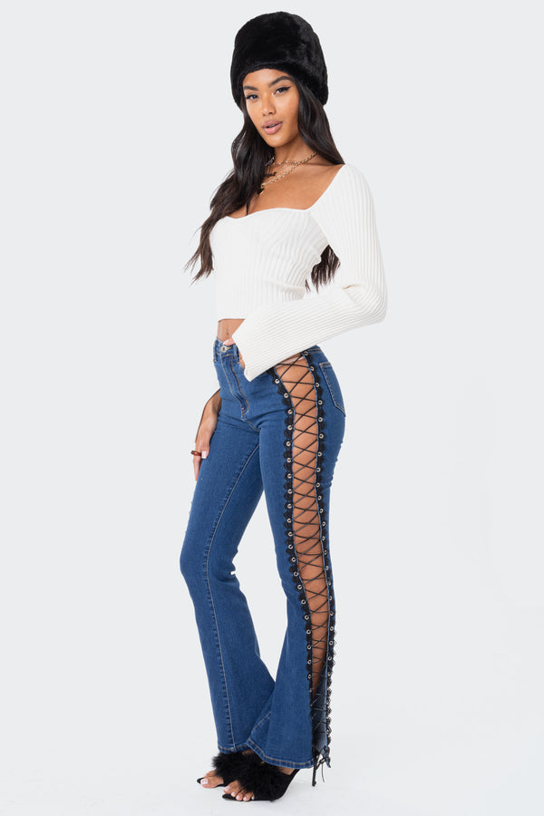 Edikted Robbie Sweetheart Knitted Top Cream