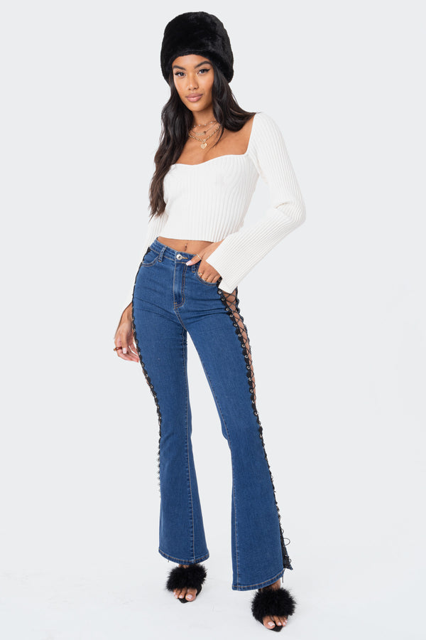 Edikted Robbie Sweetheart Knitted Top Cream