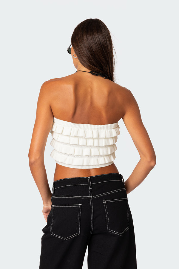 Edikted Robin Ruffle Knit Tube Top Cream
