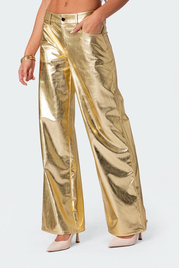 Edikted Rochelle Low Rise Metallic Jeans Gold