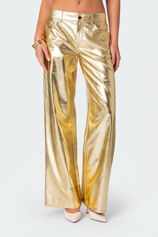 Edikted Rochelle Low Rise Metallic Jeans Gold