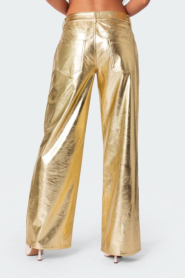 Edikted Rochelle Low Rise Metallic Jeans Gold