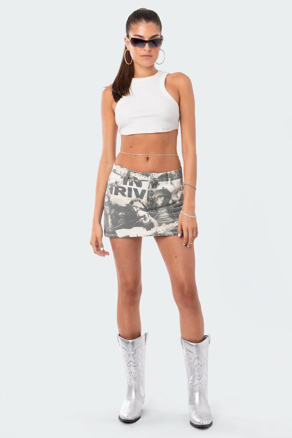 edikted Rock Washed Denim Skirt gray