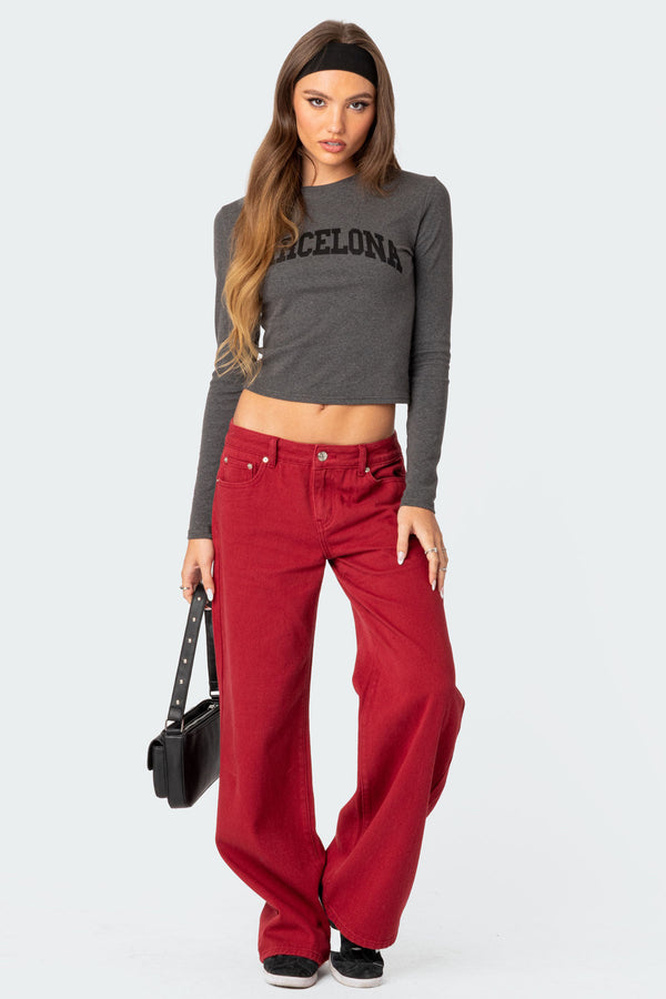Edikted Roman Low Rise Slouchy Jeans Burgundy