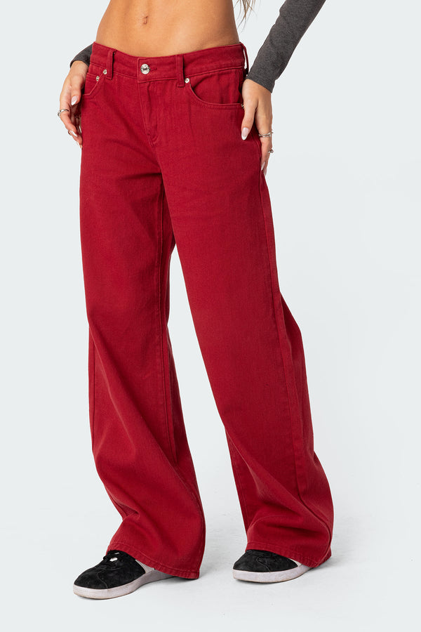Edikted Roman Low Rise Slouchy Jeans Burgundy