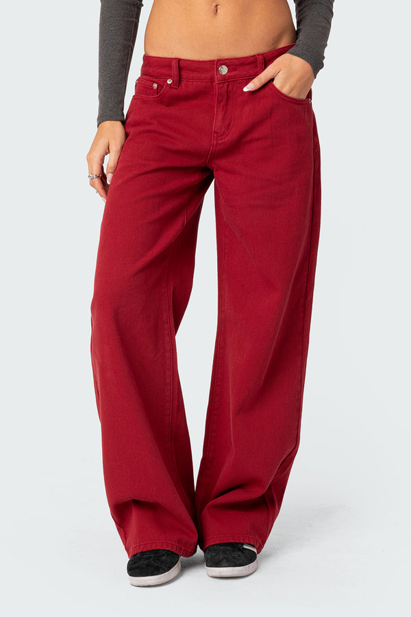 edikted Roman Low Rise Slouchy Jeans burgundy