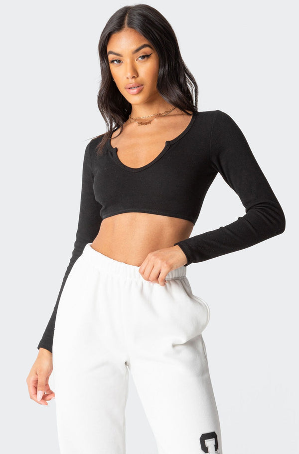 edikted Romance Ribbed Crop Top black