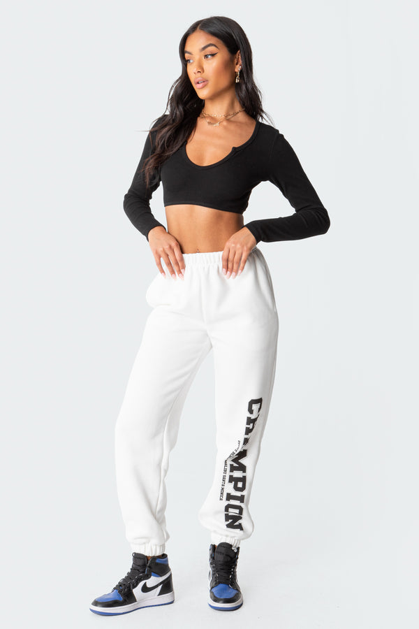 Edikted Romance Ribbed Crop Top Black