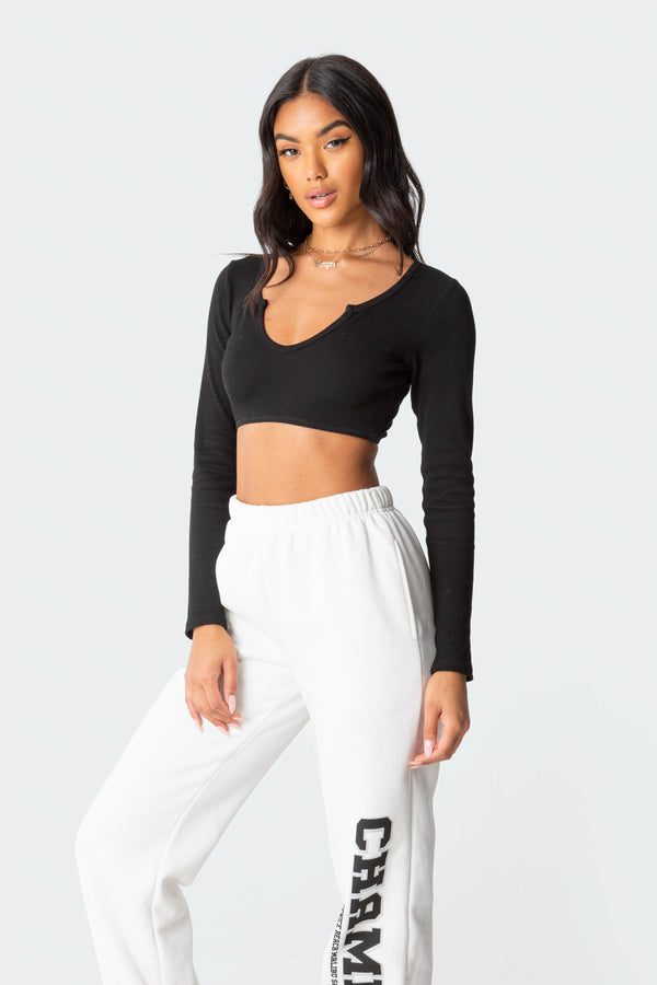 Edikted Romance Ribbed Crop Top Black