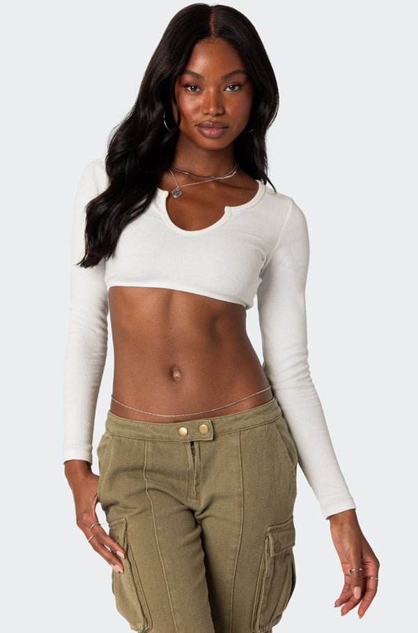 edikted Romance Ribbed Crop Top white