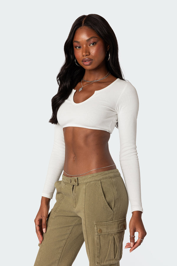 Edikted Romance Ribbed Crop Top White