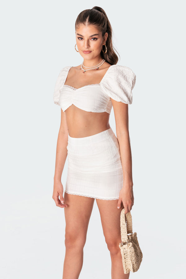 Edikted Romy Linen Look Crop Top White