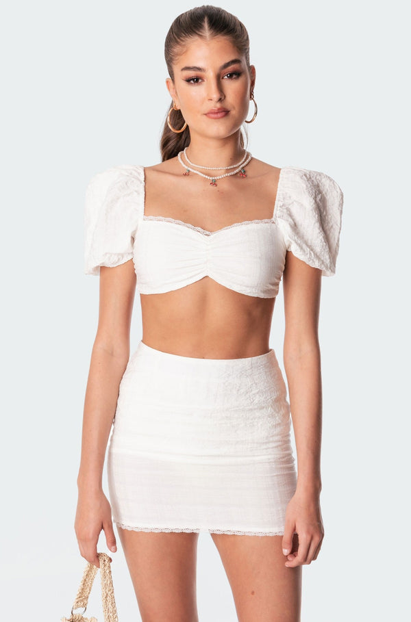 edikted Romy Linen Look Crop Top white
