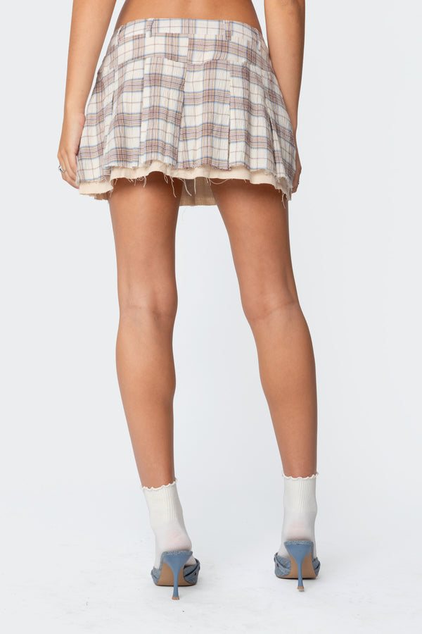 Edikted Roni Plaid Pleated Mini Skirt Beige