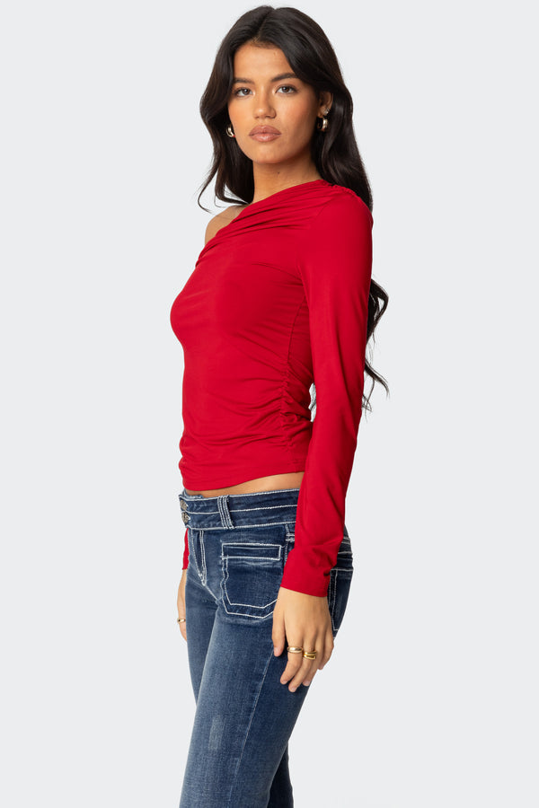 Edikted Ronnie Asymmetric Long Sleeve Top Red