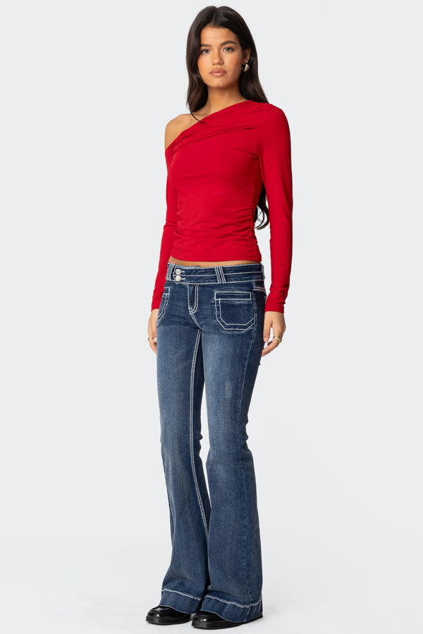 Edikted Ronnie Asymmetric Long Sleeve Top Red