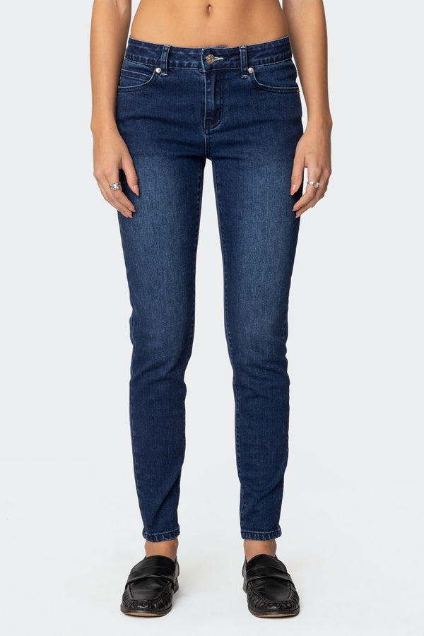 Edikted Rosalia Skinny Jeans Dark Blue Washed