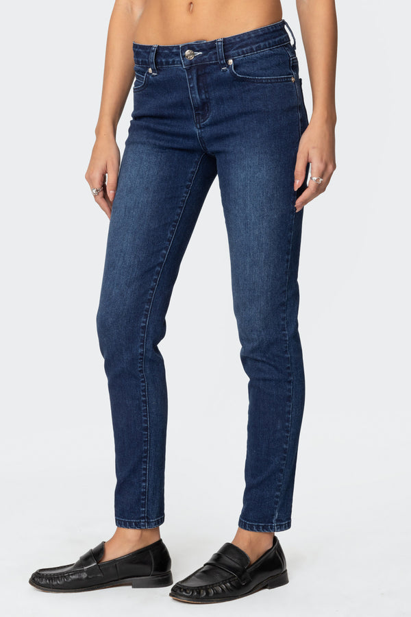 Edikted Rosalia Skinny Jeans Dark Blue Washed