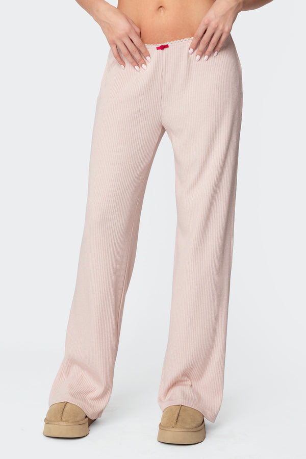 Edikted Roselle Ribbed Pants Light Pink