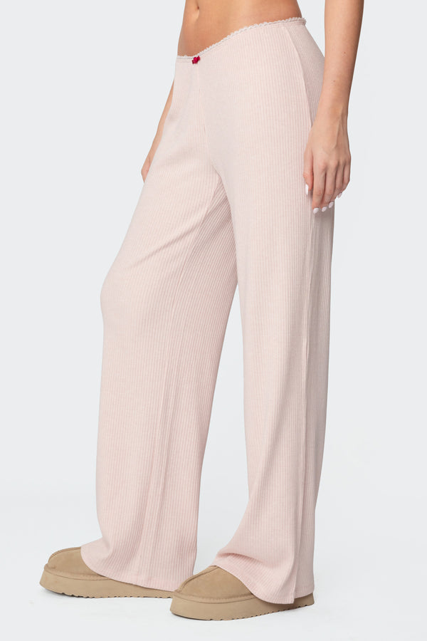 Edikted Roselle Ribbed Pants Light Pink