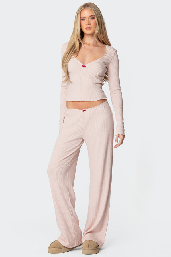 edikted Roselle Ribbed Pants light pink