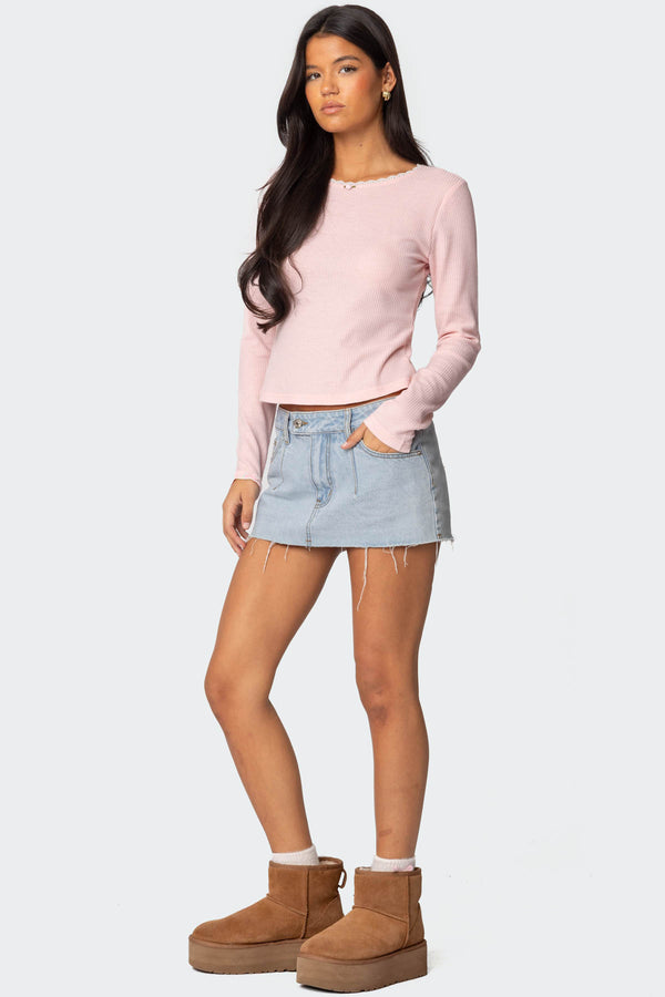Edikted Rosemarie Lacey Waffle Top Pink