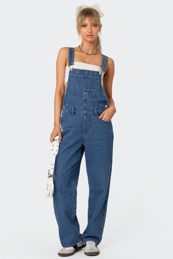 edikted Rosemary Denim Overalls blue washed