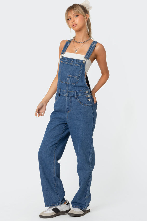Edikted Rosemary Denim Overalls Blue Washed