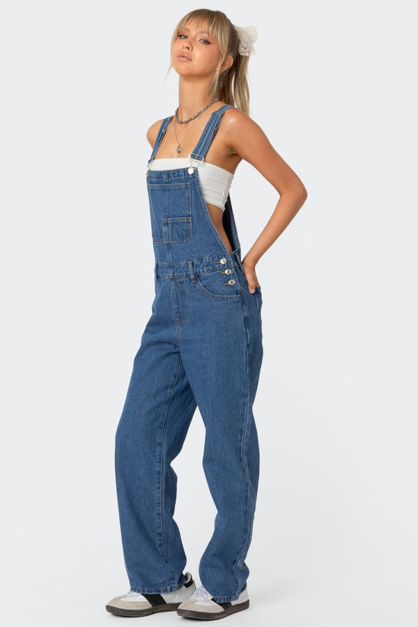 Edikted Rosemary Denim Overalls Blue Washed